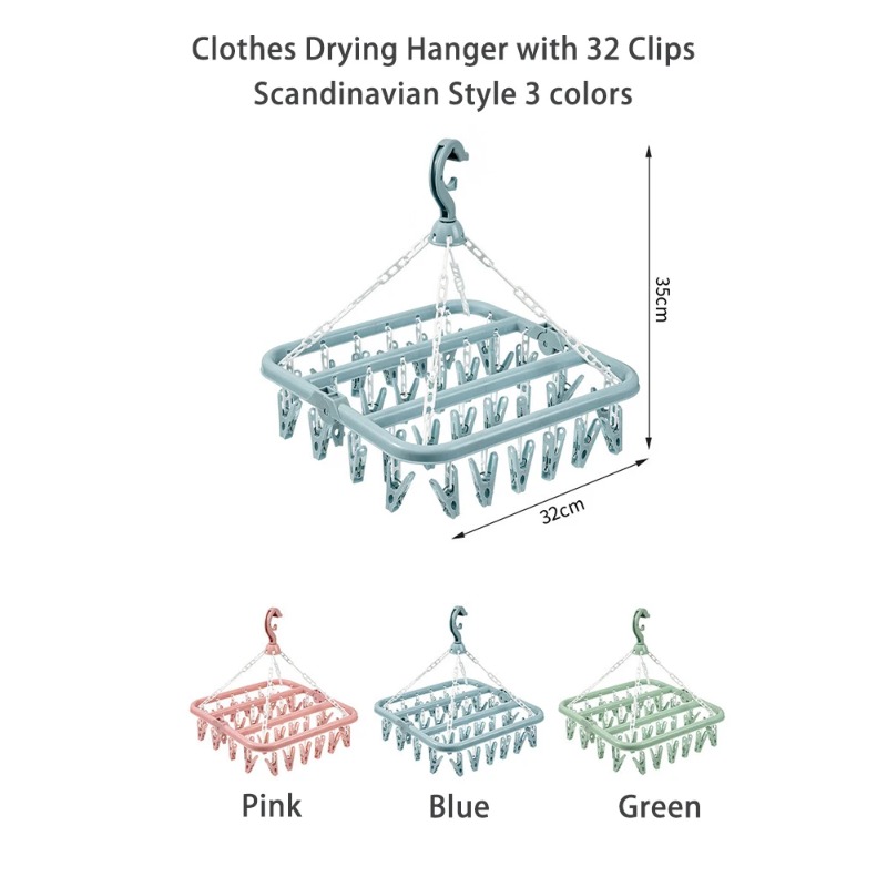 Baby Clothing Hanging Rack - Clothes Drying Hanger with 32 Clips