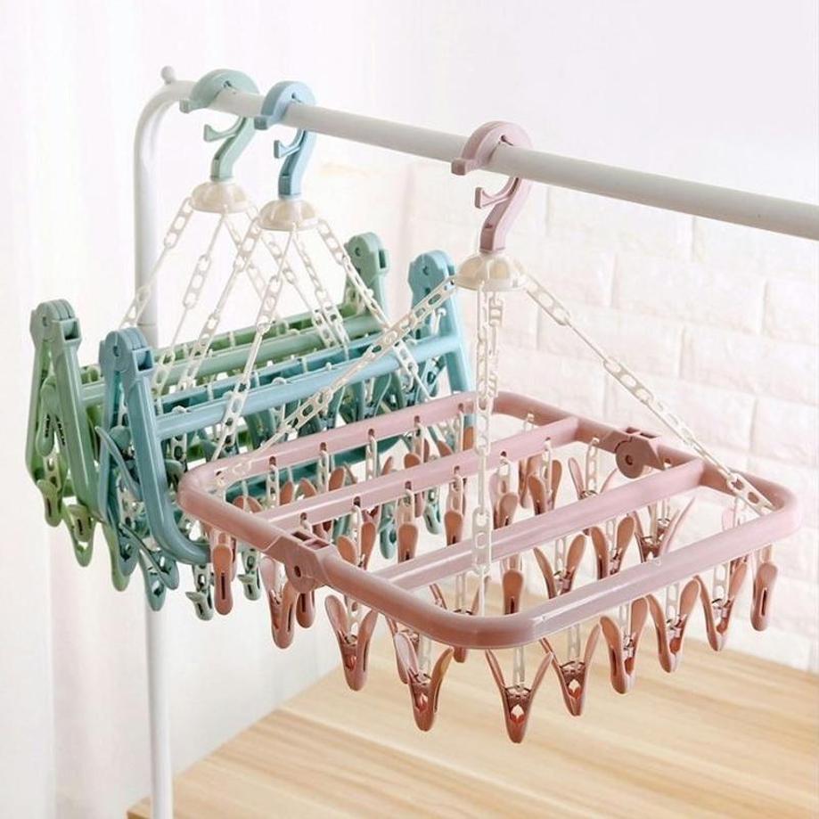 1 Pcs 32 Clips Folding Clothes - Baby Clothing Hanging Rack ulasan dan harga
